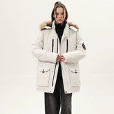 Morrocci™ Women’s Plus Size Winter Jacket – White Fur-Trimmed Hood Waterproof Denim Coat