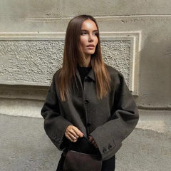 Morrocci™ Woolen Women’s Jacket – Elegant Loose Fit, Long Sleeve